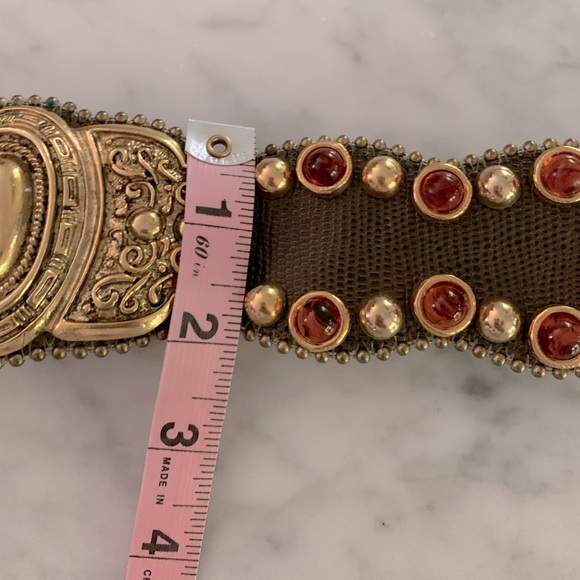 90’s vintage leather belt with Amber studs with gold chains attachment size 32” - Picture 13 of 14